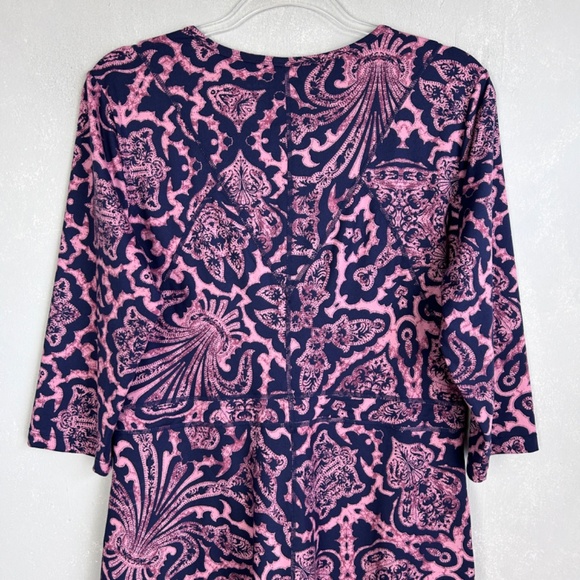 Title Nine size L half sleeve dress fit & flare stretch jersey dress pink navy - Picture 8 of 12